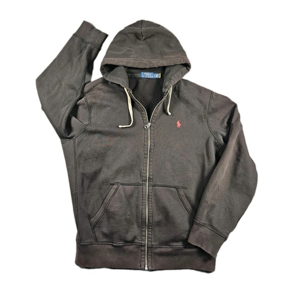 Polo Ralph Lauren Hoodie Mens Large Black Full Zip Fleece Sweatshirt Pony Jacket